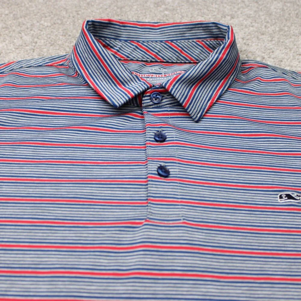 Vineyard Vines Performance Polo Shirt Mens Large Red/Blue Striped Stretch S/S - Picture 5 of 14